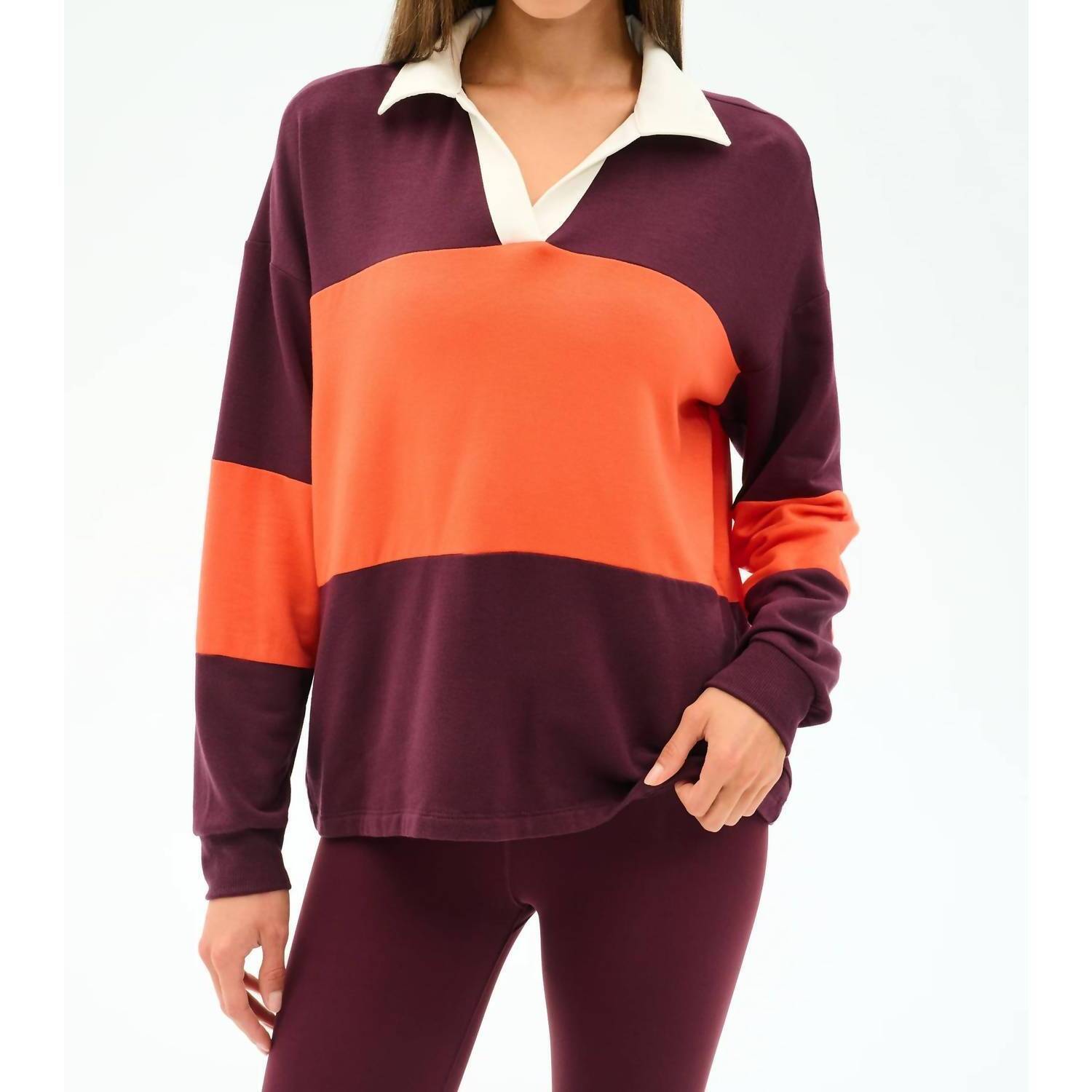 New Splits59 Katie Fleece Rugby Sweater In Dark Cherry / Valencia